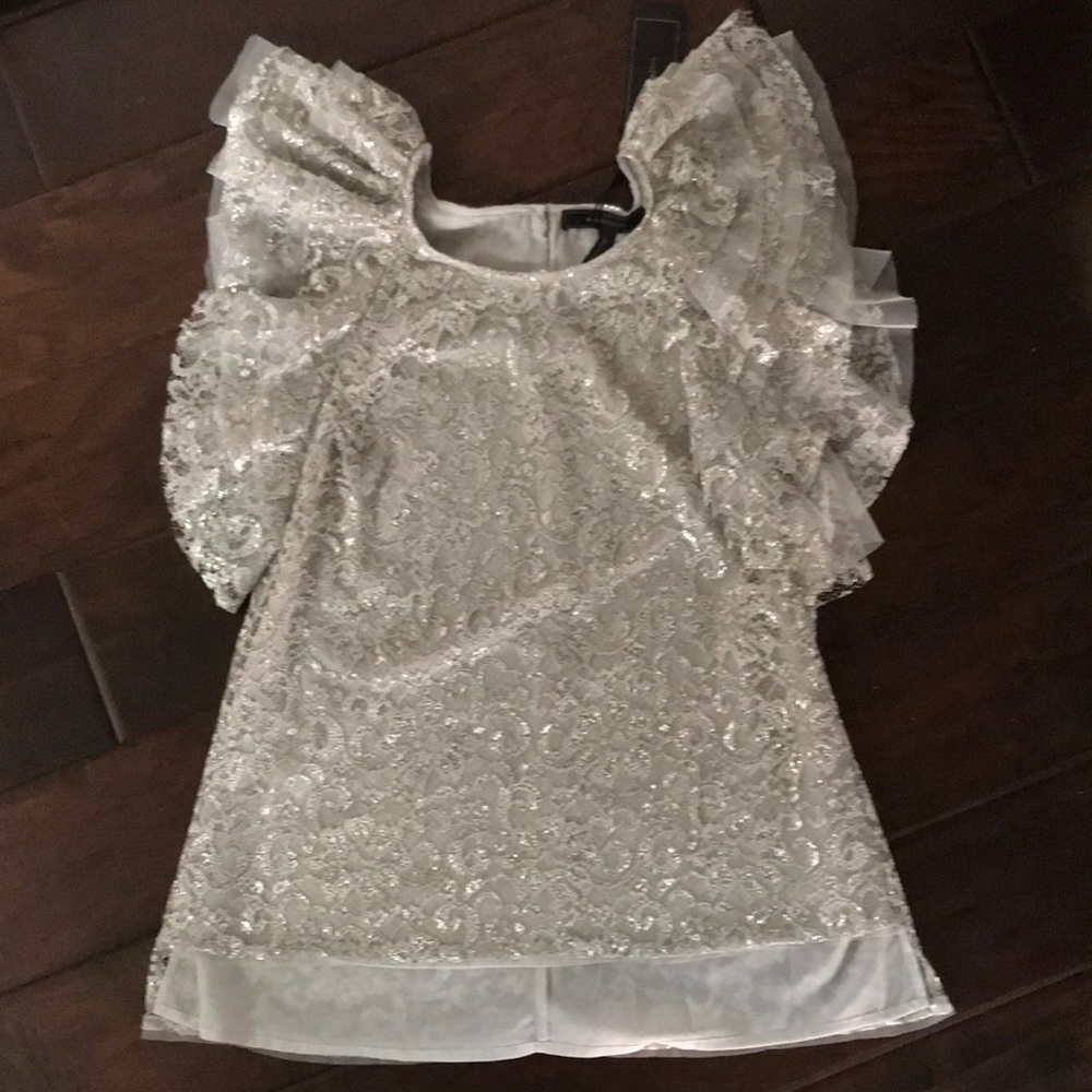 BNWT BCBG Max Azria size XS silver combo blouse.